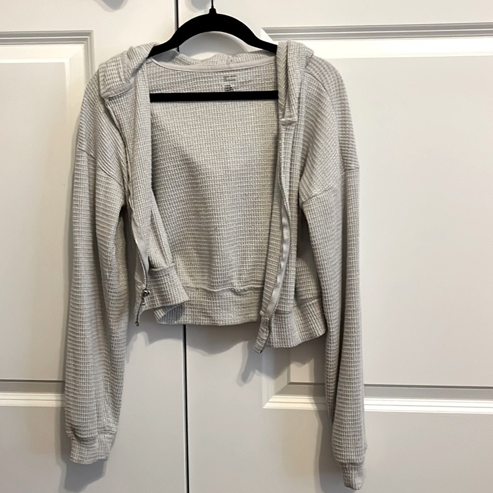 Gilly Hicks Cropped Waffle Knit Zip-Up